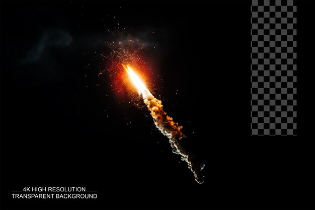 PSD fogo-de-artifício explosivo com cauda fumegante prestes a explodir fonte dinâmica e cativante transparente