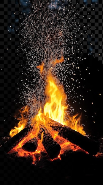 Fogo queimando na noite com faíscas em fundo transparente