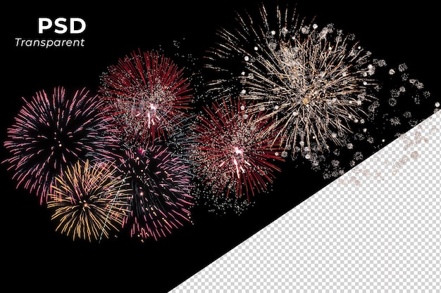 Fogos de artifício cintilantes explodindo em várias formas para celebrar e festa de aniversário de anos novos