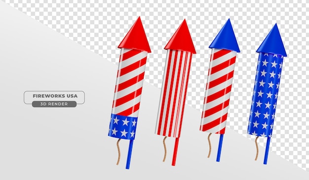 PSD fogos de artifício com cores e bandeira dos estados unidos em renderização 3d