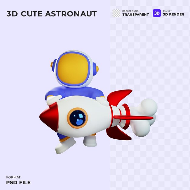 Foguete astronauta andar foguete desenho animado ilustração 3d ícone tecnologia conceito estilo desenho animado 3d