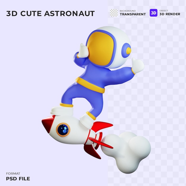 PSD foguete astronauta andar foguete desenho animado ilustração 3d ícone tecnologia conceito estilo desenho animado 3d