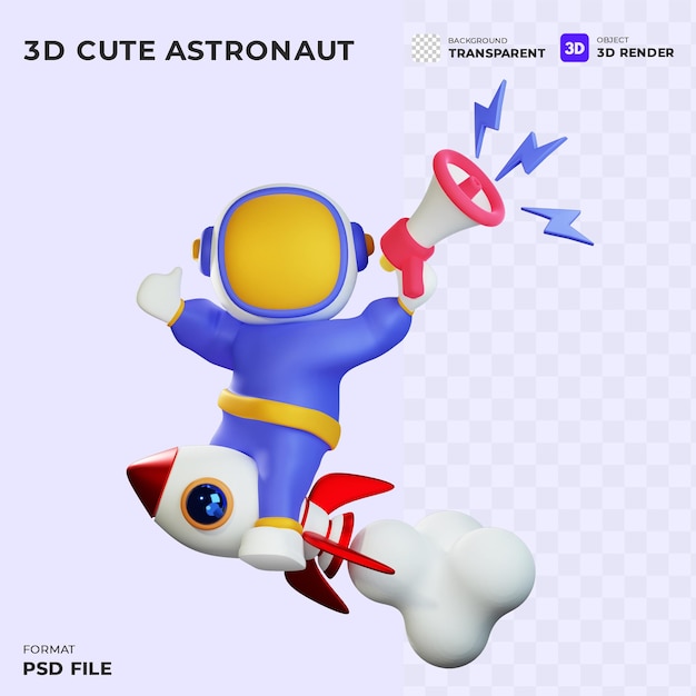 PSD foguete astronauta andar foguete desenho animado ilustração 3d ícone tecnologia conceito estilo desenho animado 3d