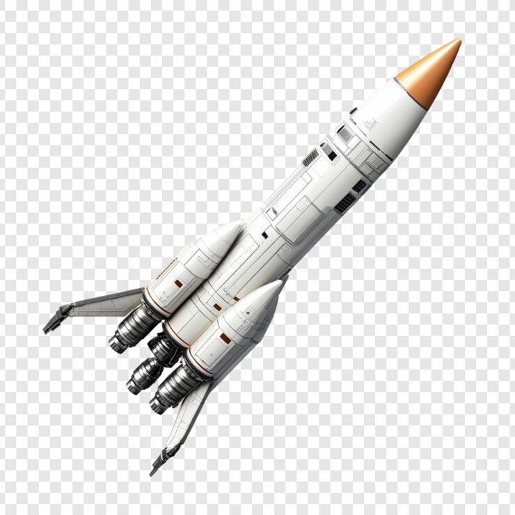 PSD foguete espacial futurista subindo para a aventura de exploração espacial
