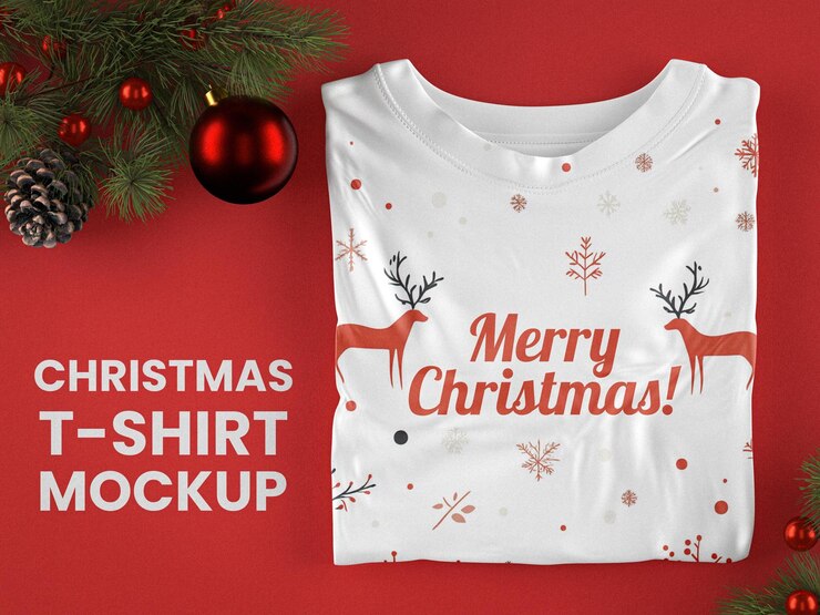 PSD folded christmas tshirt mockup