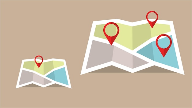 Folded Map with Red Location Pins Navigation and Travel Concept