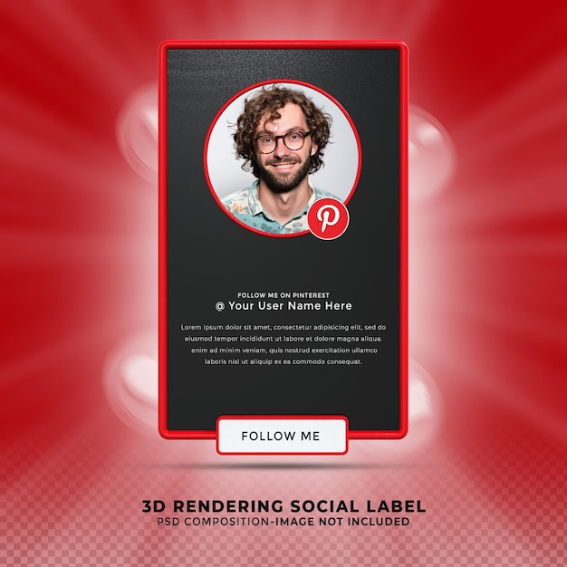 Folgen sie mir auf pinterest social media unteres drittel 3d-design rendern banner icon profil