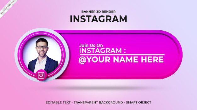 Folgen sie uns auf instagram social media square banner mit 3d-logo und link-profil-box