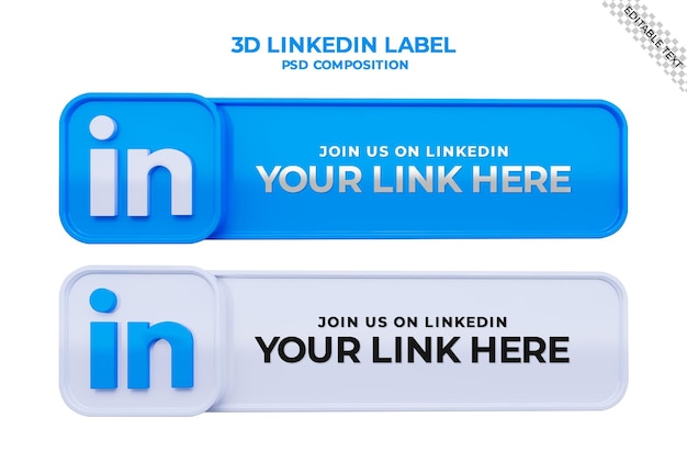 Folgen sie uns auf linkedin social media square banner mit 3d-logo und link-profil-box