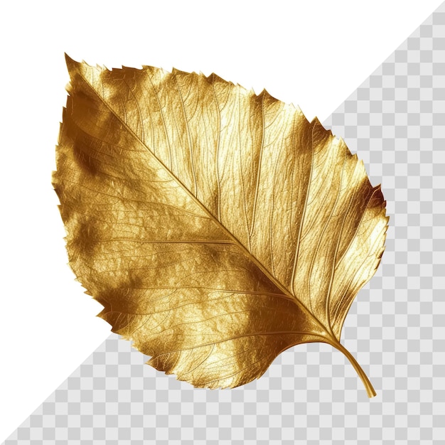 PSD folha 3d metálica dourada isolada em branco elemento floral dourado de luxo único generative ai