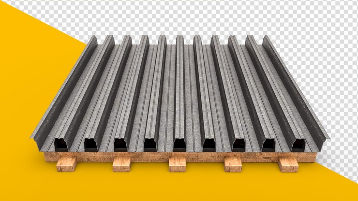 PSD folha de alumínio corrugado fachada de um armazém metal corrugado ilustração 3d renderização em 3d