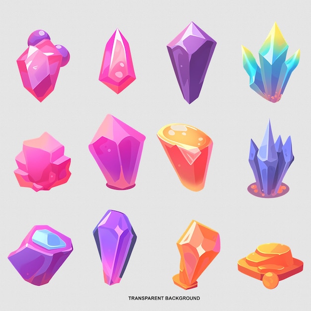 Folha de ativos de videogame 3D de diferentes tipos de gemas