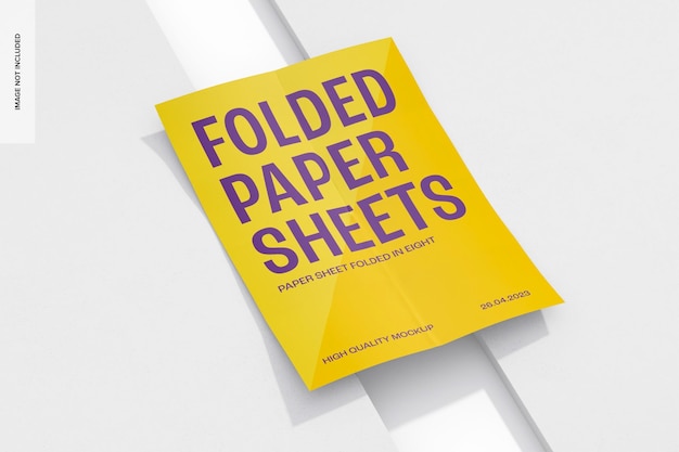 Folha de papel dobrada em oito mockup, perspectiva