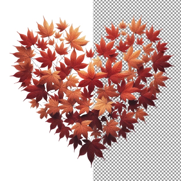 PSD folhagem amor isolado folhas em forma de coração em uma tela png clara