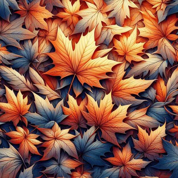 PSD folhas de outono coloridas hiperrealistas folha de bordo padrão papel de parede de fundo sem costura