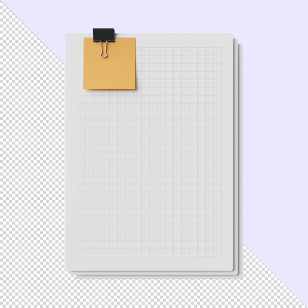 PSD folhas de papel 3d com clipe e adesivo de memorando