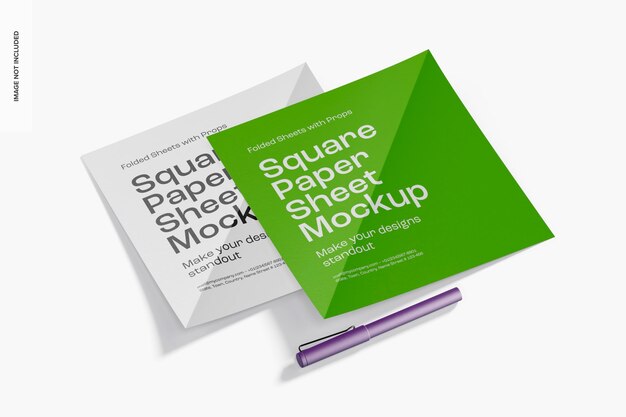 Folhas de papel quadradas com marcas dobradas Mockup, visualização esquerda