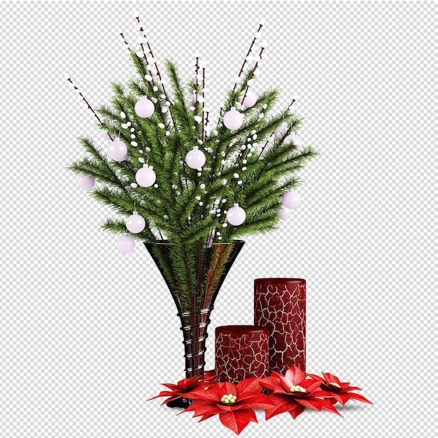 Folhas e flores vermelhas, natal renderizado em 3D