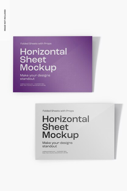 Folhas horizontais com marcas dobradas Mockup, vista superior