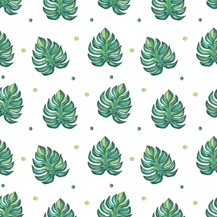 PSD folhas verdes tropicais de monstera com padrão de aquarela sem costura