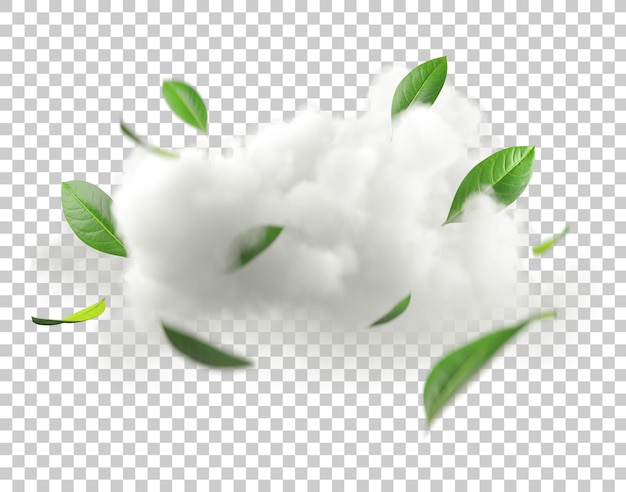 PSD folhas voando em movimento com nuvens lisas com fundos cortados 3d rendering png