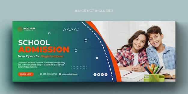 Folheto de banner da web de mídia de admissão escolar e modelo de design de foto de capa do facebook