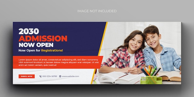 Folheto de banner da web de mídia de admissão escolar e modelo de design de foto de capa do facebook