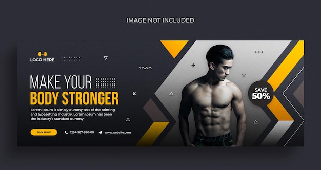 Folheto de banner da web de mídia social de fitness ou academia e modelo de design de foto de capa do facebook