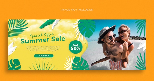 Folheto de banner da web para venda de moda de verão nas mídias sociais e modelo de design de capa do facebook