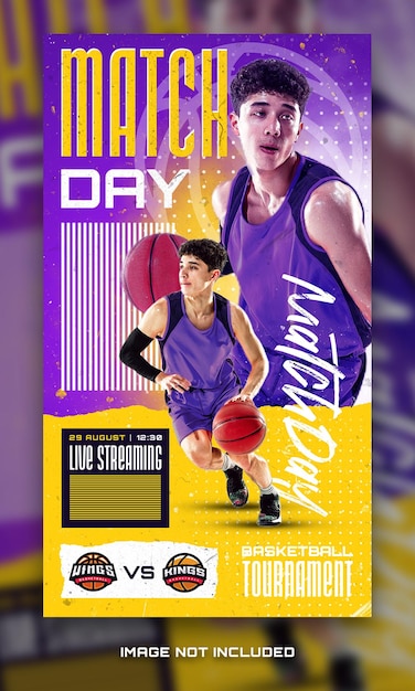 PSD folheto de banner de dia de jogo de esportes de basquete para postagem ou história de mídia social