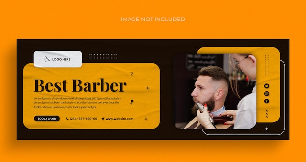 Folheto de banner web de mídia social de barbearia e modelo de design de foto de capa do Facebook