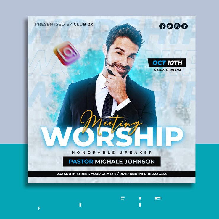 Folheto de conferência da igreja ou postagem de mídia social e modelo do Instagram