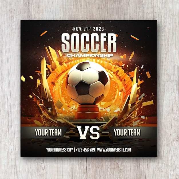 Folheto de dia de jogo de futebol de futebol e modelo de banner de mídia social