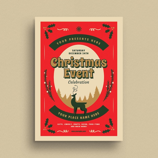 Folheto de evento de festa de Natal retrô
