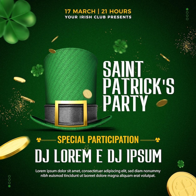 PSD folheto de feed de mídia social do st patricks party com participações especiais