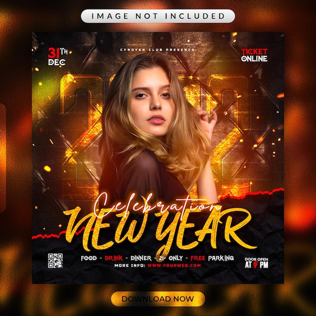 Folheto de festa de ano novo ou modelo de banner promocional de mídia social