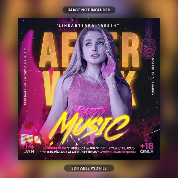 PSD folheto de festa de evento de música de noite de verão do clube urbano dj ou banner de mídia social e modelo de postagem no facebook