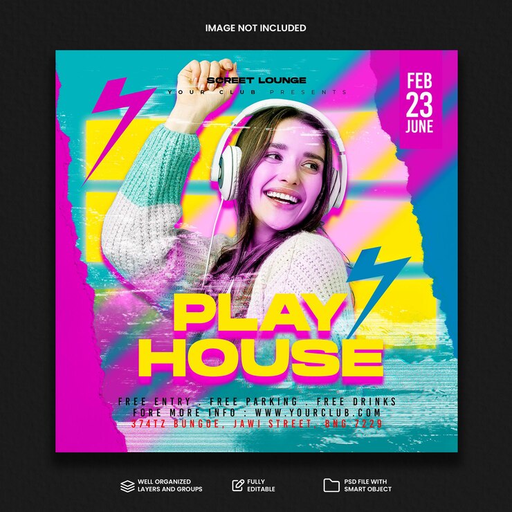 PSD folheto de festa do clube dj postagem em mídia social e modelo de banner na web