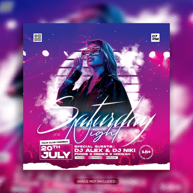 Folheto de festa do clube dj postagem em mídia social e modelo de banner na web