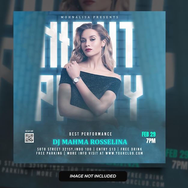 Folheto de festa do clube DJ Postagem em mídia social e modelo de banner na web