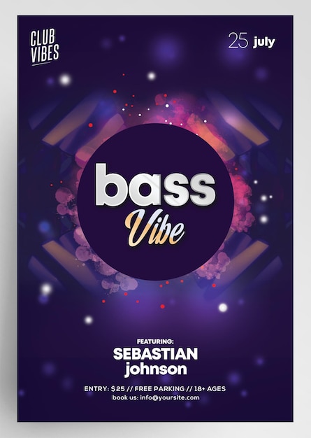 Folheto de festa do evento bass vibe club