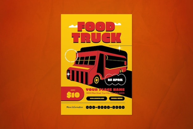 PSD folheto de food truck design plano amarelo