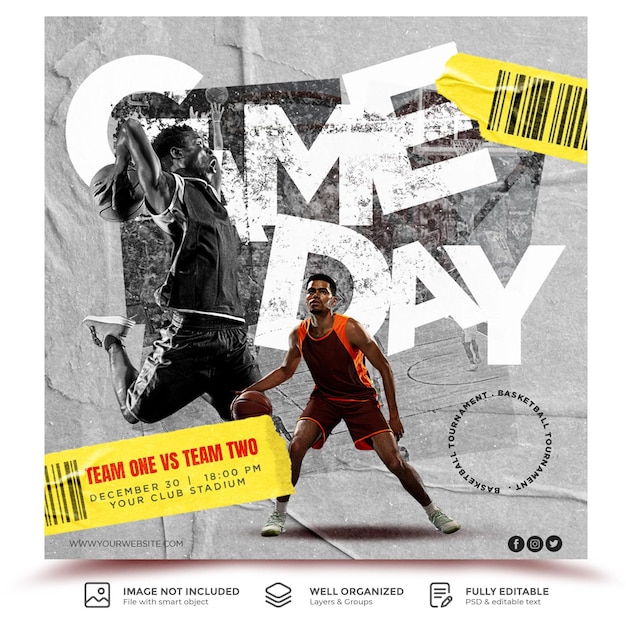 Folheto de jogo de basquete e modelo de banner do instagram de mídia social