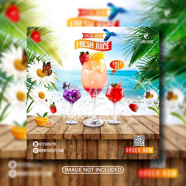 PSD folheto de menu de suco de verão ou folheto do menu de bebidas especiais de verão