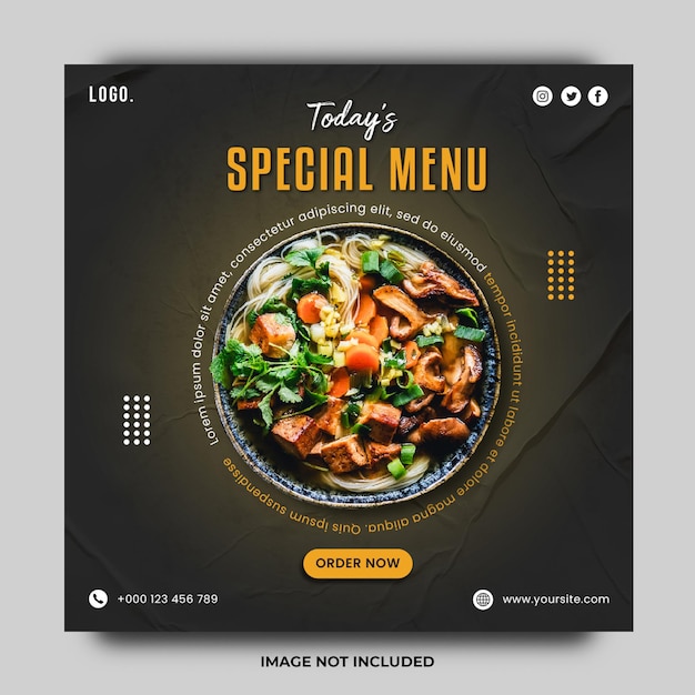 Folheto de mídia social de promoção de menu de comida especial saudável ou modelo de postagem do instagram