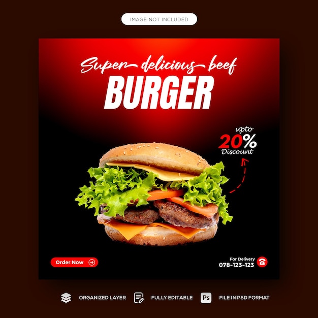 Folheto de mídia social para promoção de menu de comida especial saudável ou modelo de postagem do Instagram