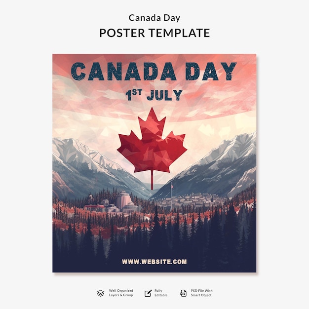 PSD folheto de modelos de cartaz feliz dia do canadá 2023