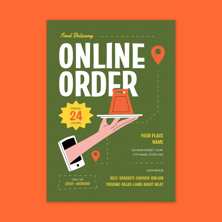 PSD folheto de pedido on-line de entrega de comida