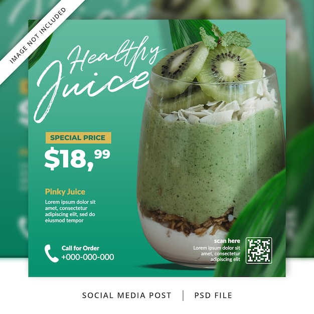 Folheto de suco verde saudável ou banner de mídia social