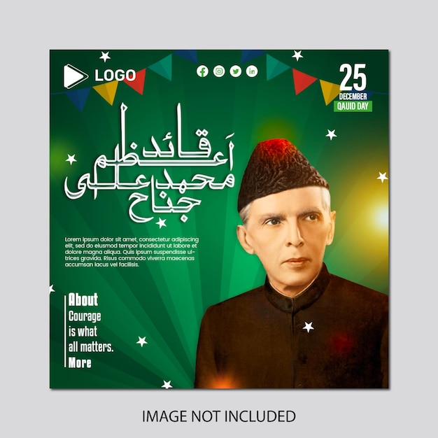 PSD folheto do dia do paquistão de 25 de dezembro com banner de mídia social ou modelo de postagem no instagram